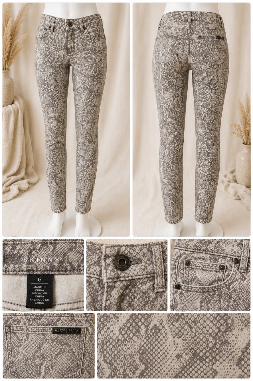 White House Black Market Sz 6 Skinny Jeans Snakeskin  Print Rocker Y2K Mob Wife